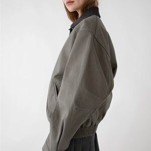 OAK + FORT Khaki Green Twill Cotton Bomber Jacket